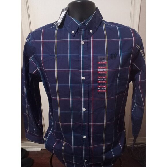 NWT Chaps Boys Youth Sz XL 18-20 Stretch Collared Shirt Long Sleeve Blue New - Picture 1 of 10